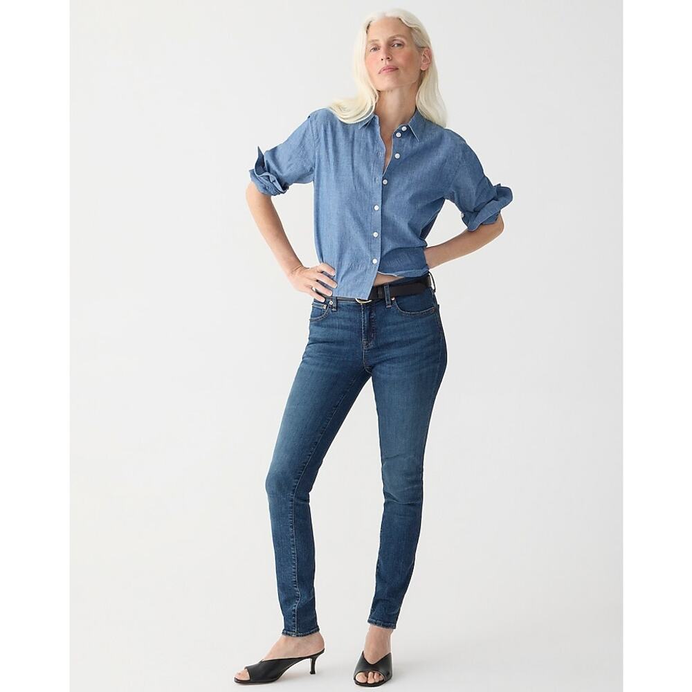 J. Crew 8" Toothpick High Rise Jeans Blue 5-Pocket Zip Skinny Leg Ankle Sz 29